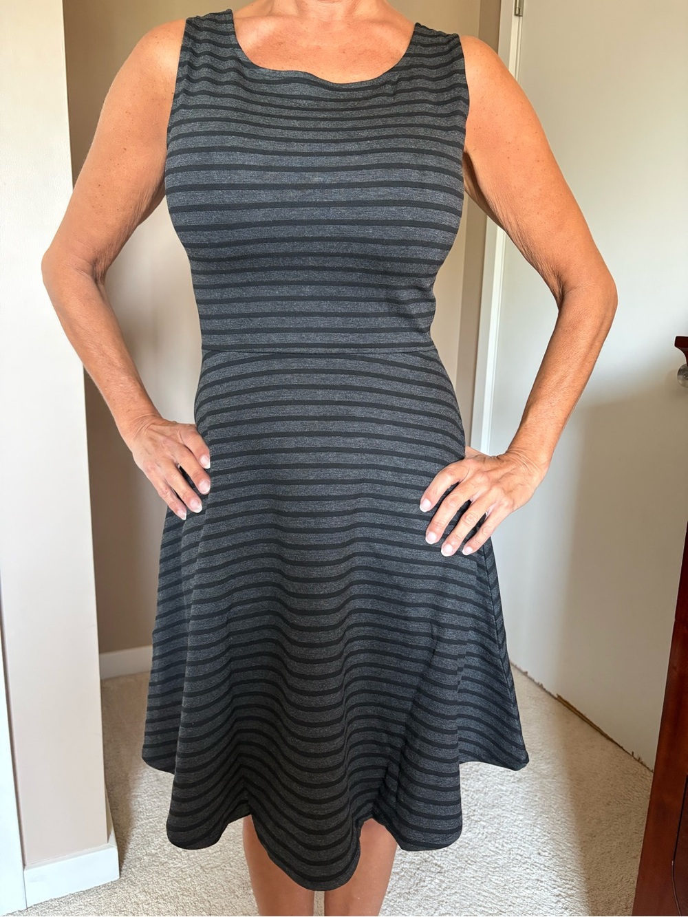 NWT Gilli Sleeveless Striped Fit-and-Flare Skater Dress Gray/Black Sz S